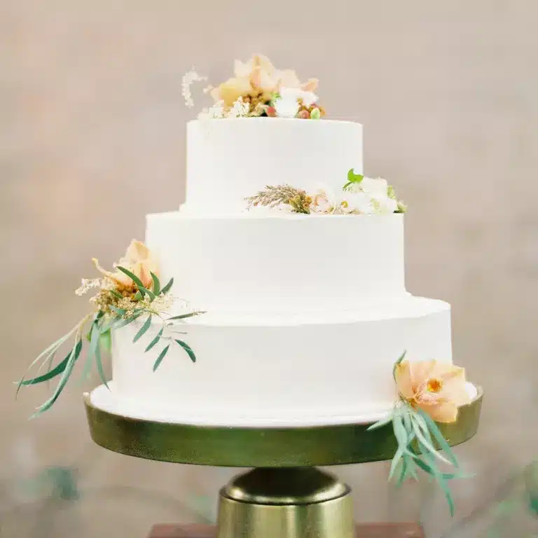 3 Tier White Cake on a Gold Stand