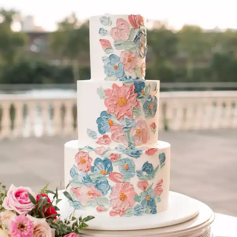 Three-Tier Pastel Detailed Cake