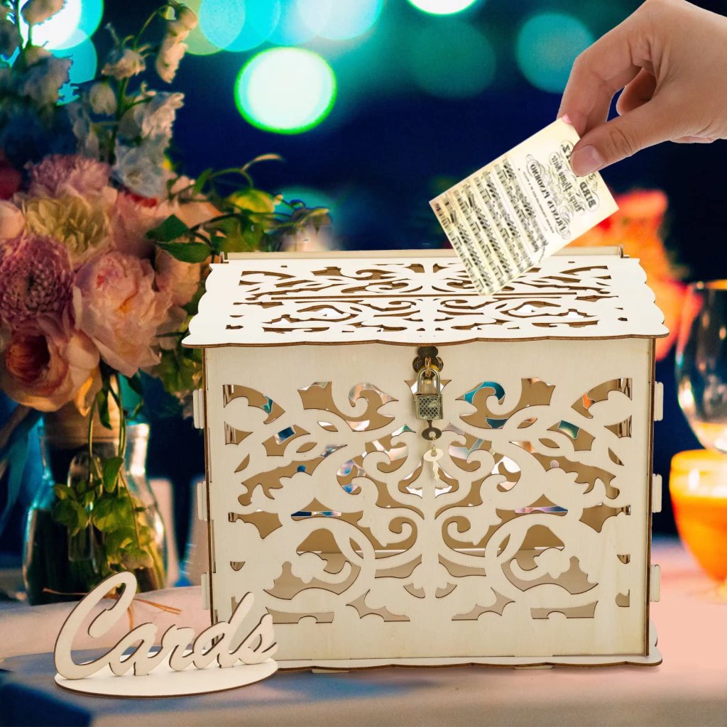 Wood Carved Wedding Card Box