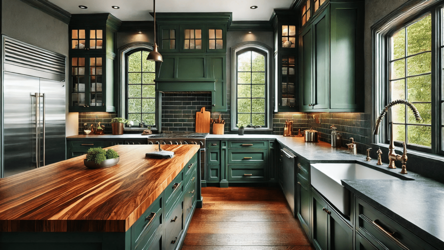 Photo inspiration: Visual Reference: Green Cabinets With Butcher Block Best Pairings Tips