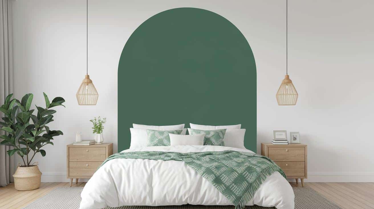DIY_Painted_Arch_in_Green_as_a_Faux_Headboard