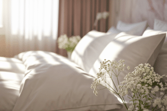 minimalist king bed pillow arrangement
