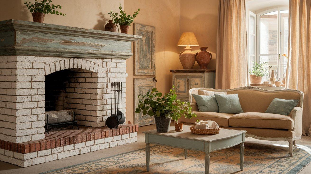 German_Schmear_Brick_with_Distressed_Wood_Mantel