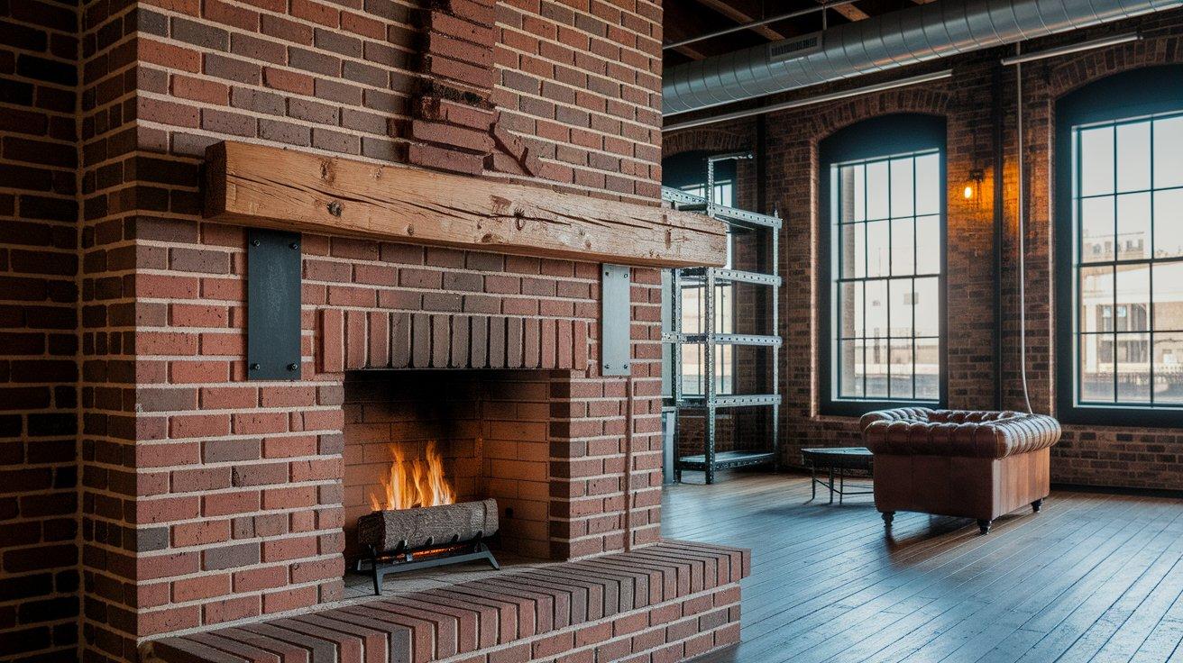 Industrial_Loft_Style_Brick_and_Raw_Wood_Mantel