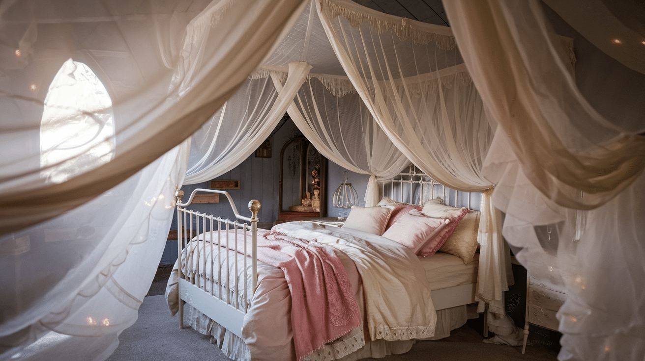 Ethereal Canopy Bed with Sheer Curtains