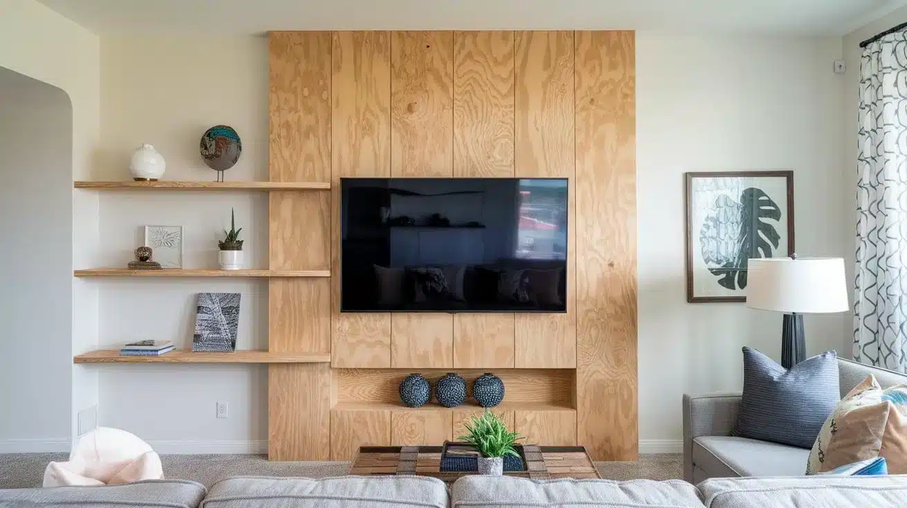 Plywood Wall Behind the TV