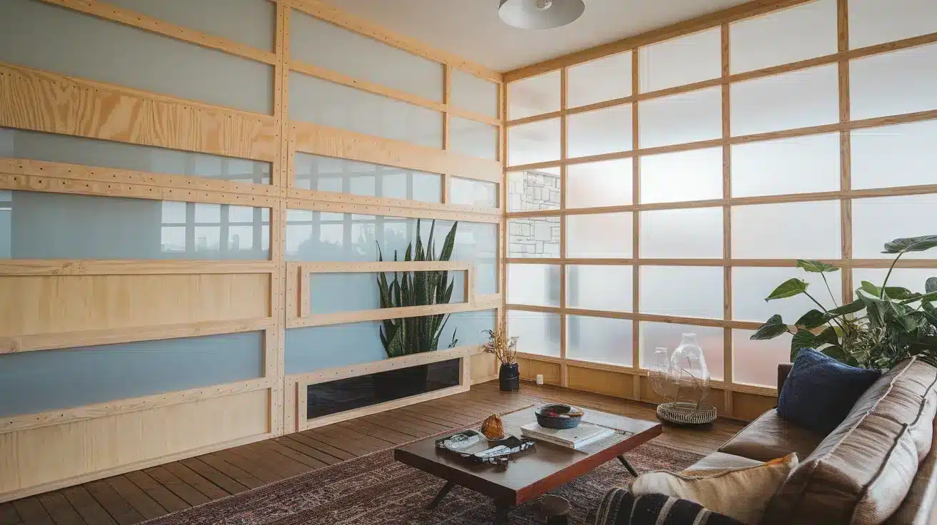 Plywood Wall and Glass Panel Combo
