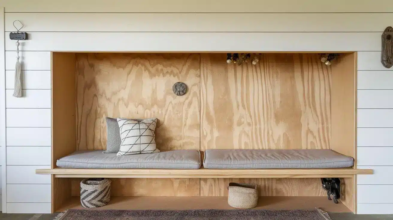 Plywood Wall with Built-in Bench