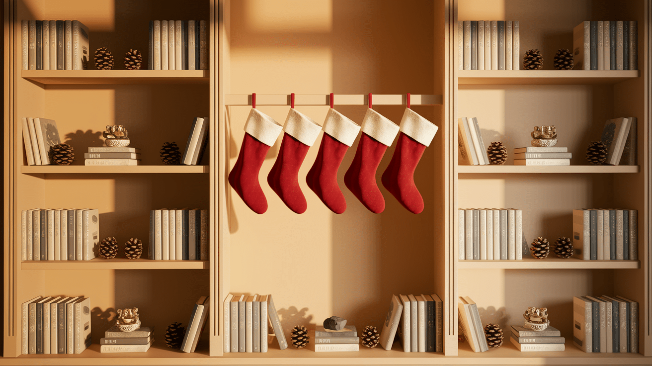 Stockings on a Bookshelf