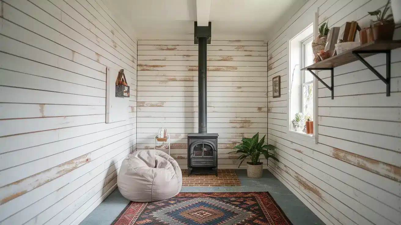 Whitewashed Plywood Walls