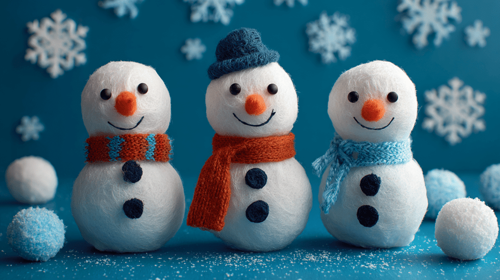 Cotton Ball Snowman Winter Craft For Kids