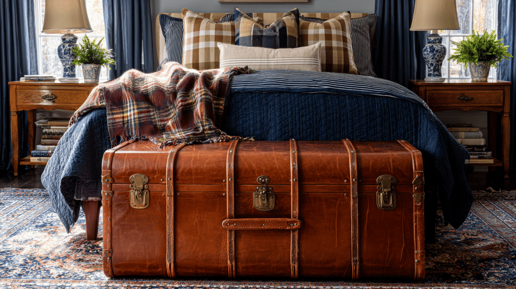 Leather Trunk At Foot Of Bedroom Bed