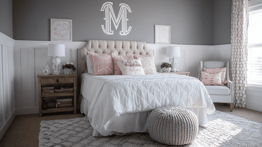 Oversized Monogram Wall Decal Above Bed
