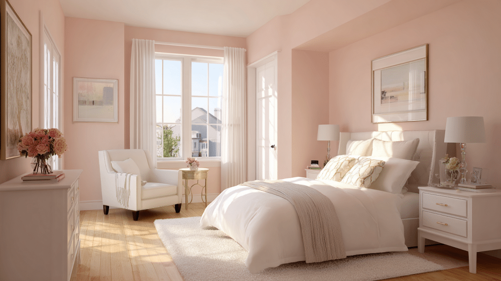 Pastel Pink Bedroom Walls With White Trim