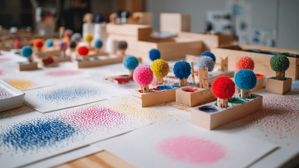 Pom Pom Paint Stamping Art For Toddlers