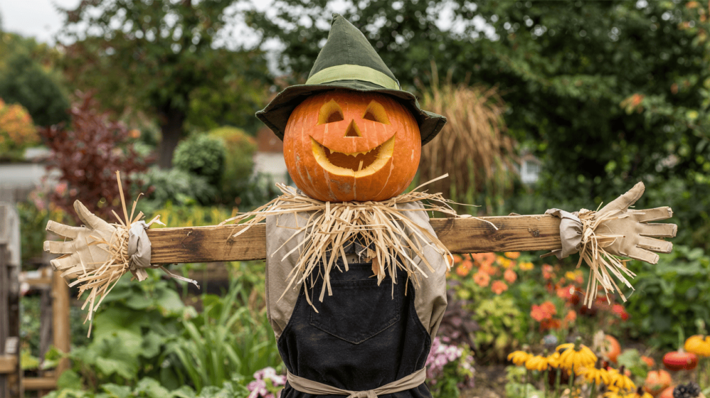 Pumpkin Head Scarecrow In Fall Garden (1)