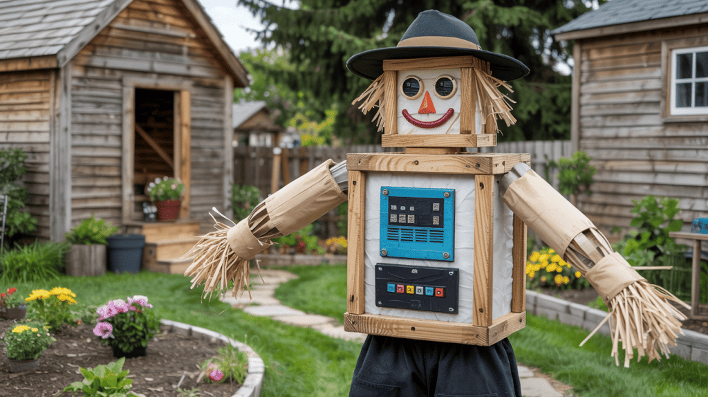 Robot Scarecrow With Box Body And Metallic Fabric (1)