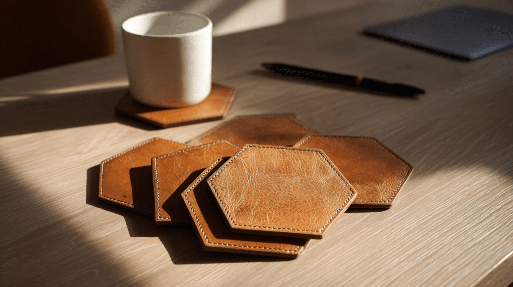 hexagon leather coaster