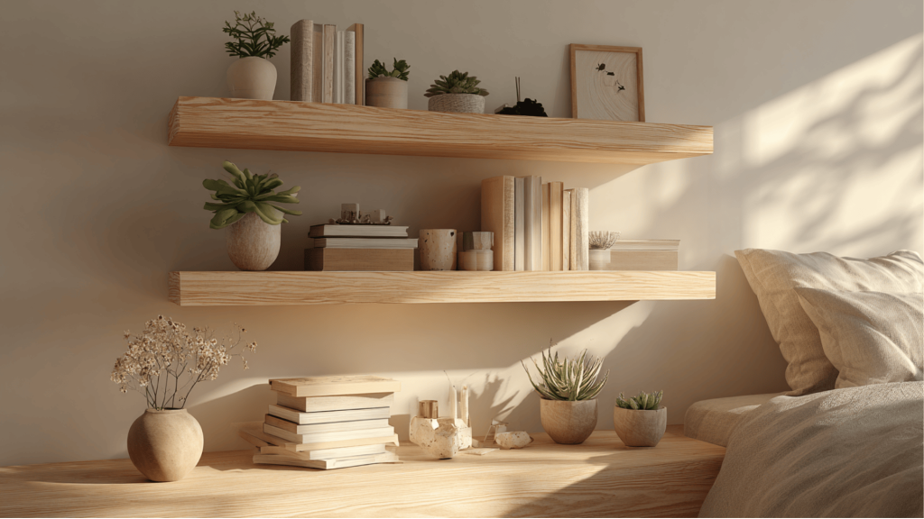 Floating Shelves with Decor Pieces