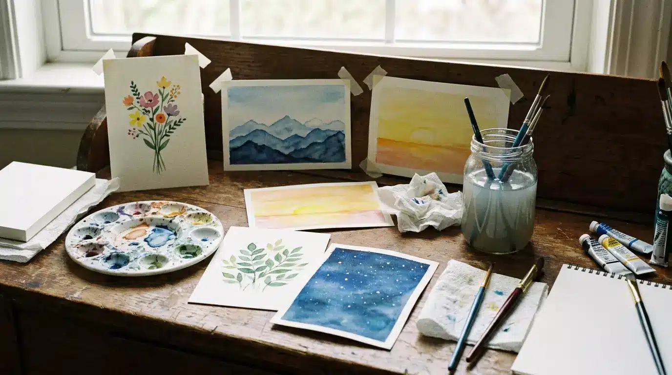 Beginner watercolor painting ideas with simple artworks