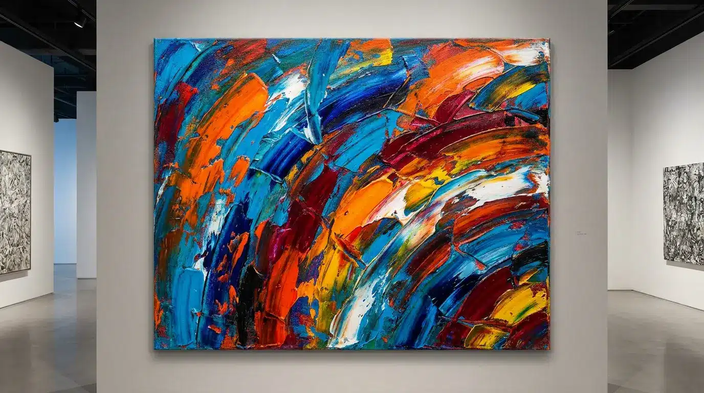Brushstroke abstract canvas painting with large expressive marks