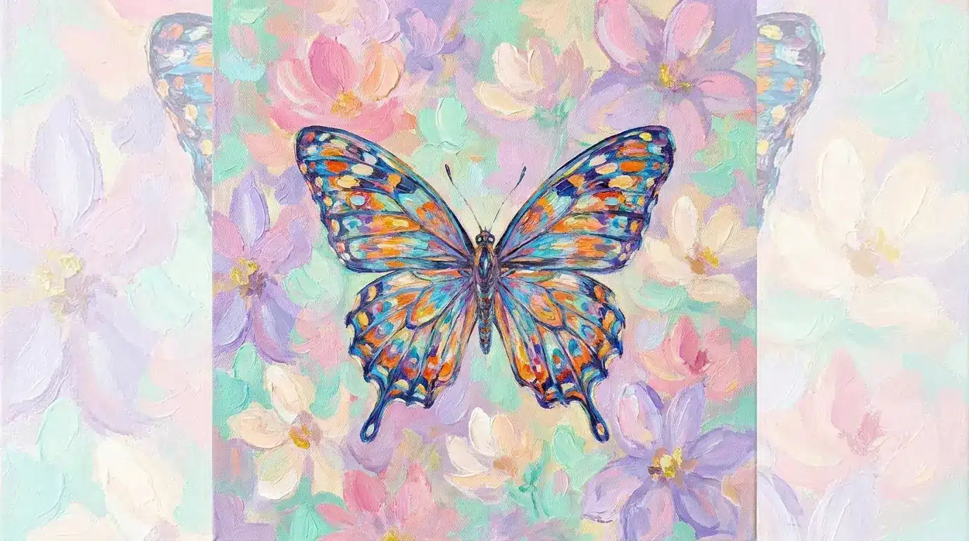 Butterfly canvas painting on soft pastel background