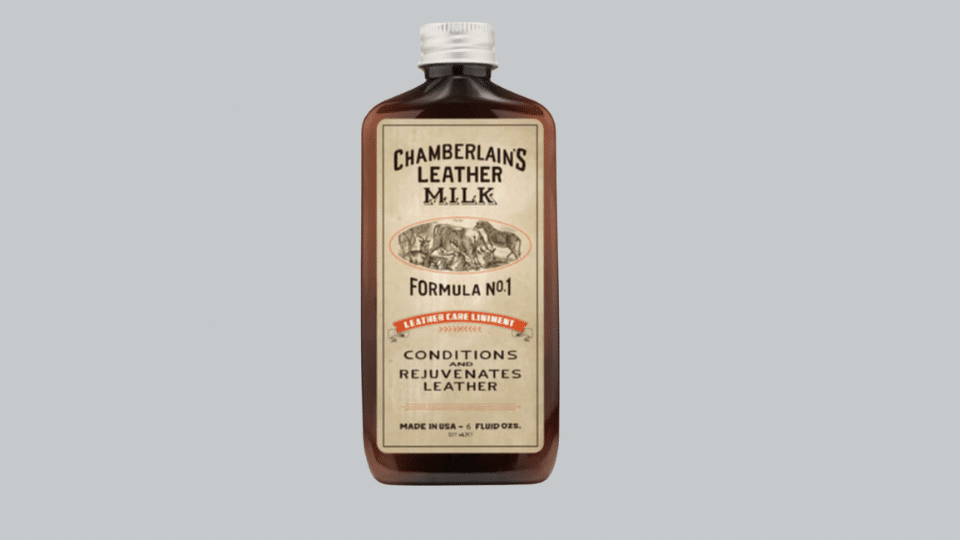 Chamberlain's Leather Milk Conditioner bottle on a plain background