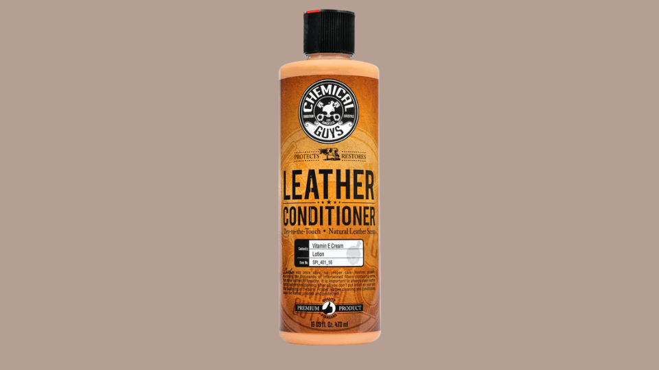 Chemical Guys Leather Conditioner bottle on a plain background