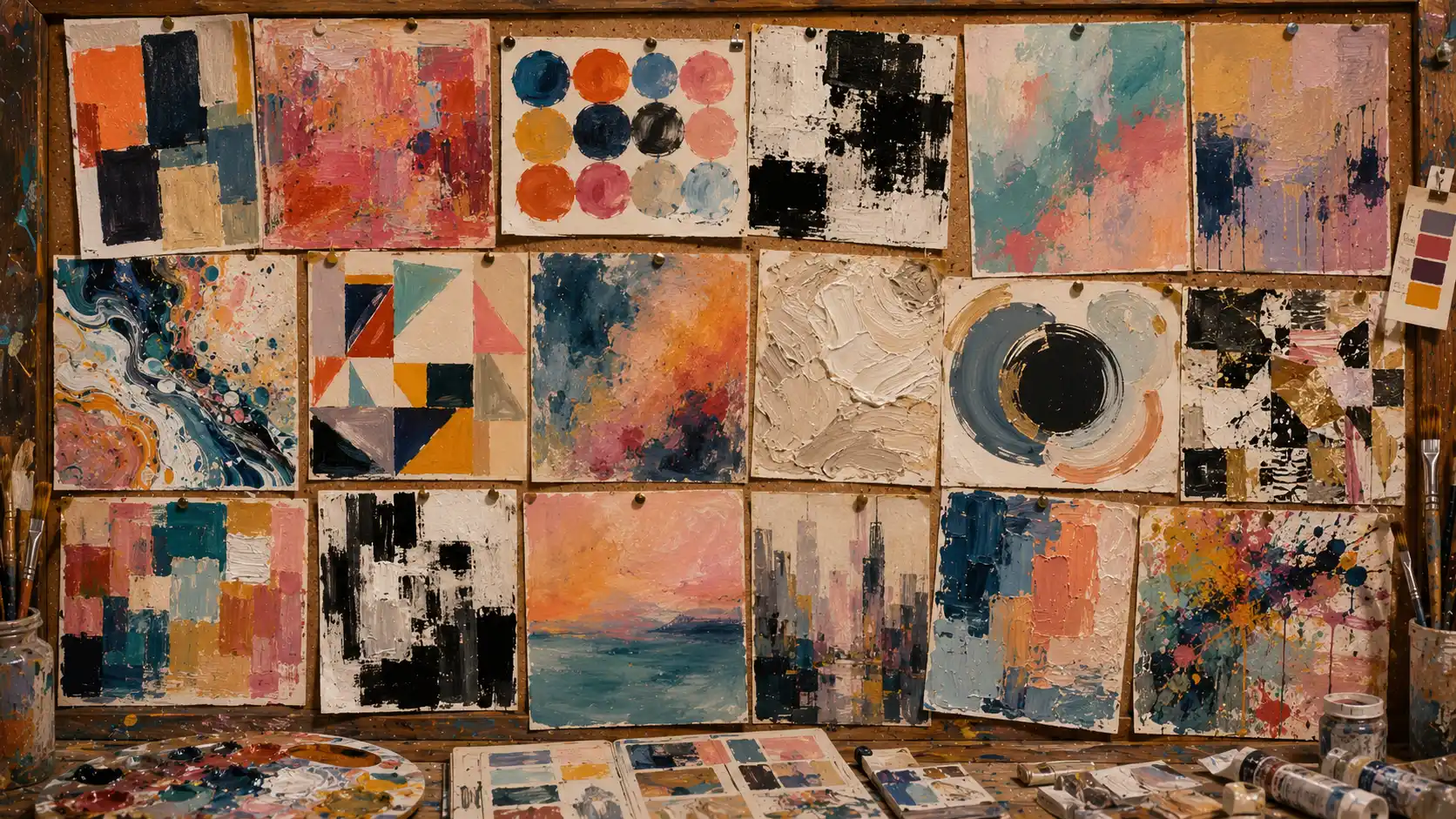 Collection of colorful abstract paintings