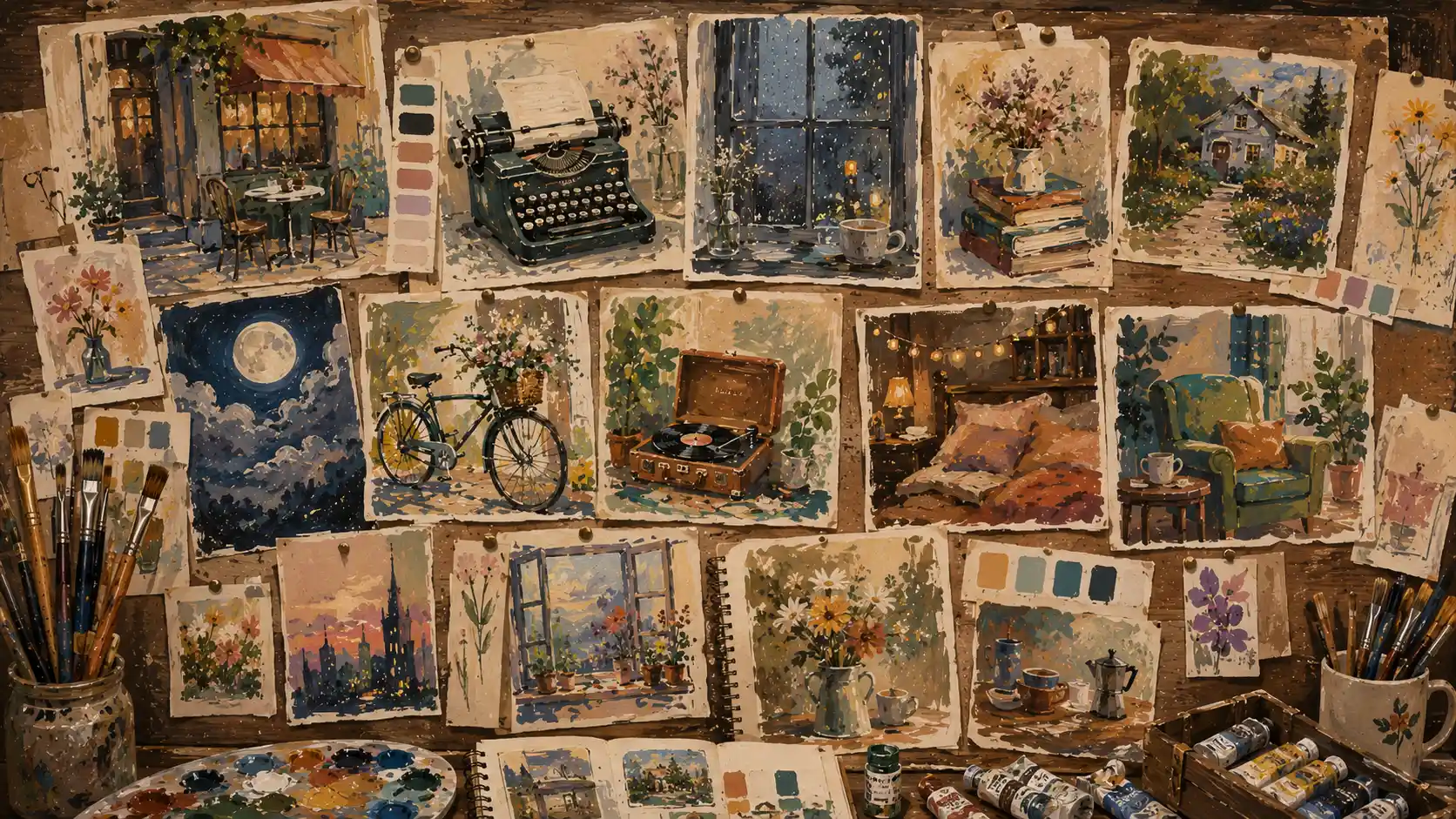 Collection of cozy aesthetic paintings