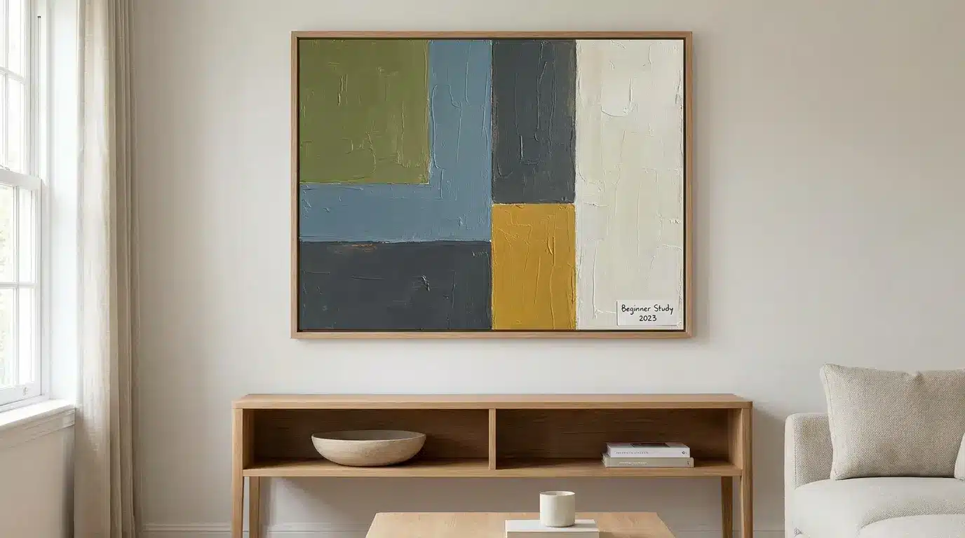 Color block abstract canvas painting using painter’s tape