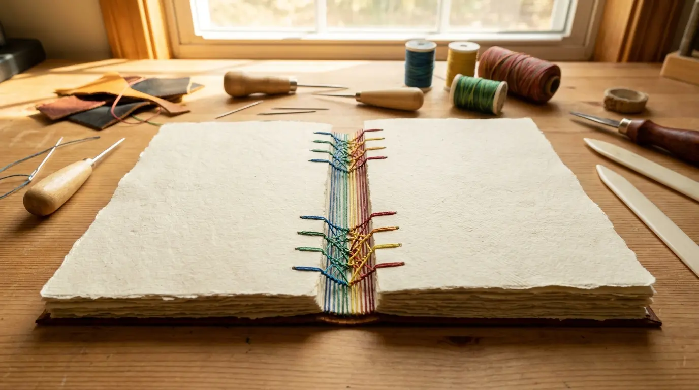Coptic stitch journal with exposed sewn spine