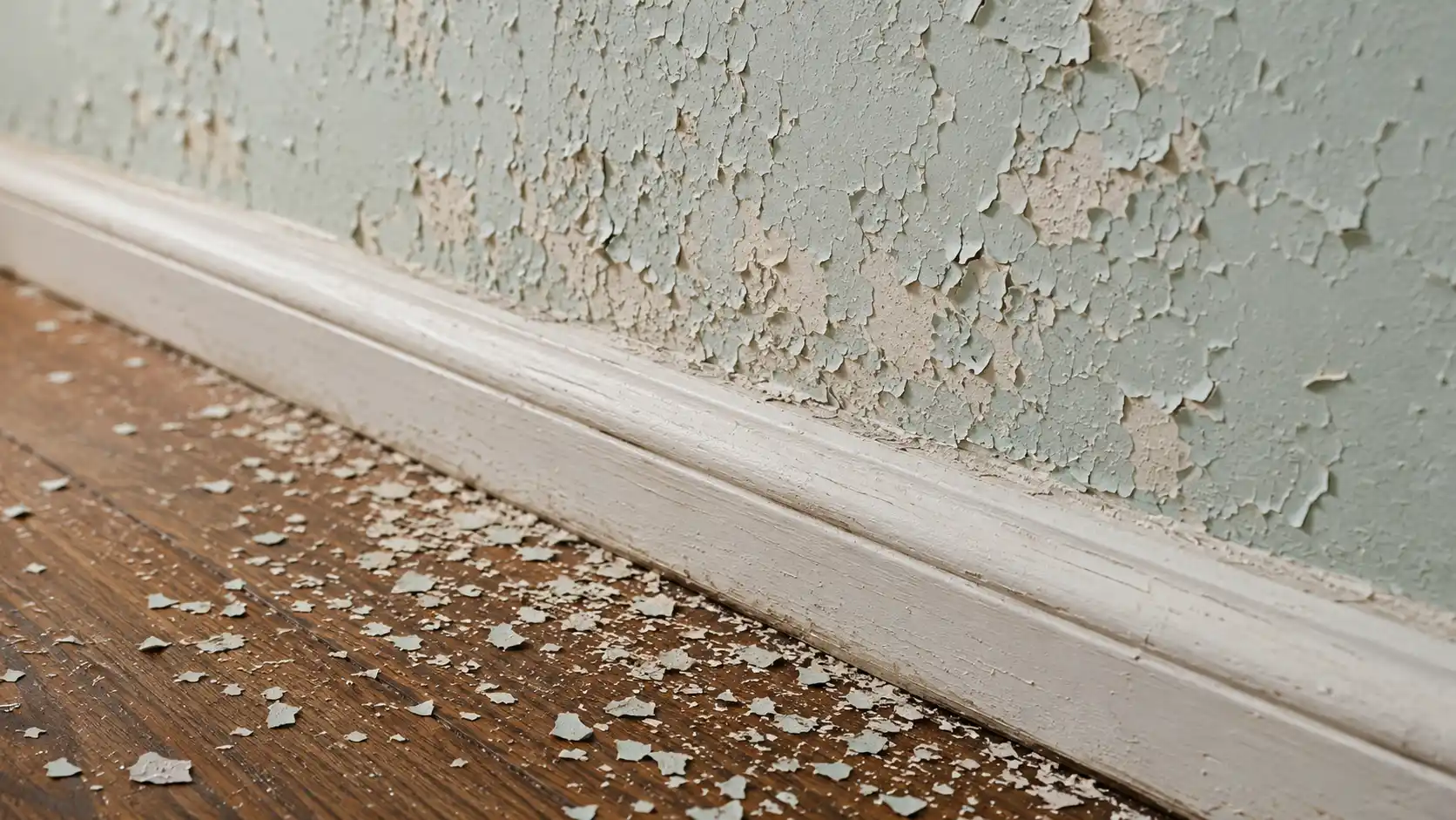 Flaking paint breaking away from the surface.