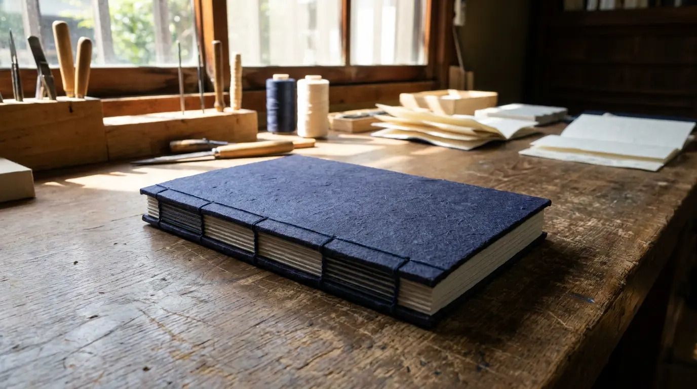 Japanese stab-bound book with decorative stitched spine