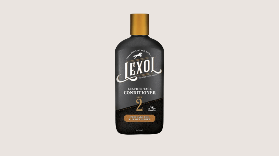 Lexol Leather Conditioner bottle on a plain background