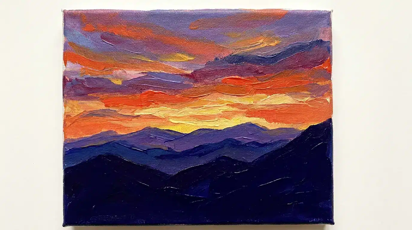 Mountain silhouette canvas painting idea for beginners