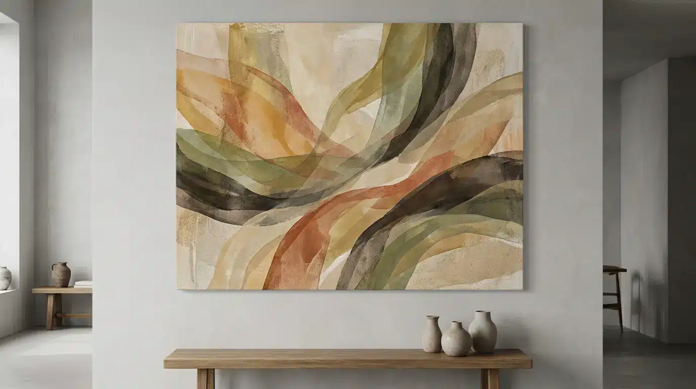 Modern organic shapes canvas painting with rounded natural forms