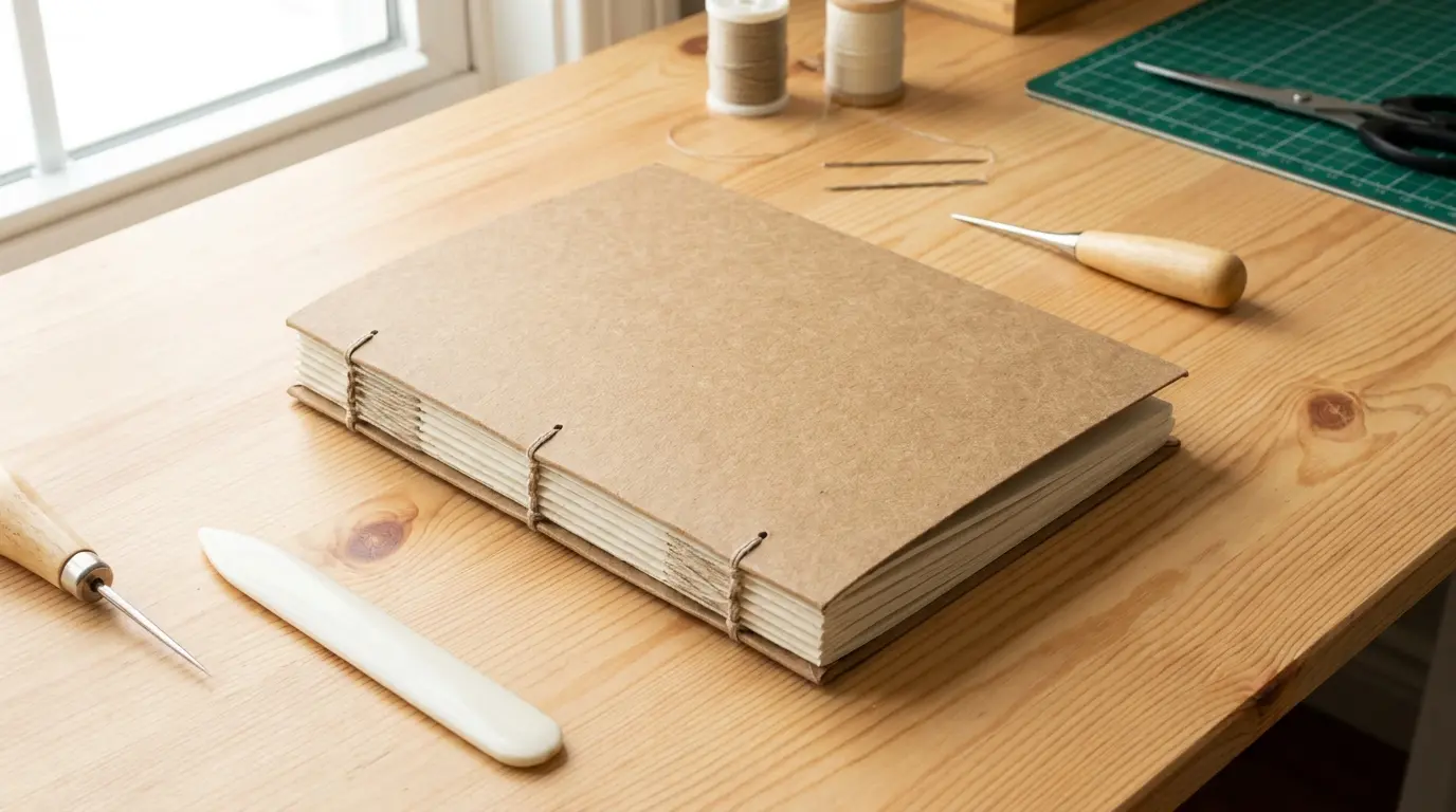Pamphlet-stitched notebook with simple sewn binding