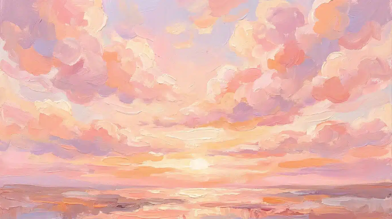 Pink sunset clouds canvas painting in peach, orange, and purple