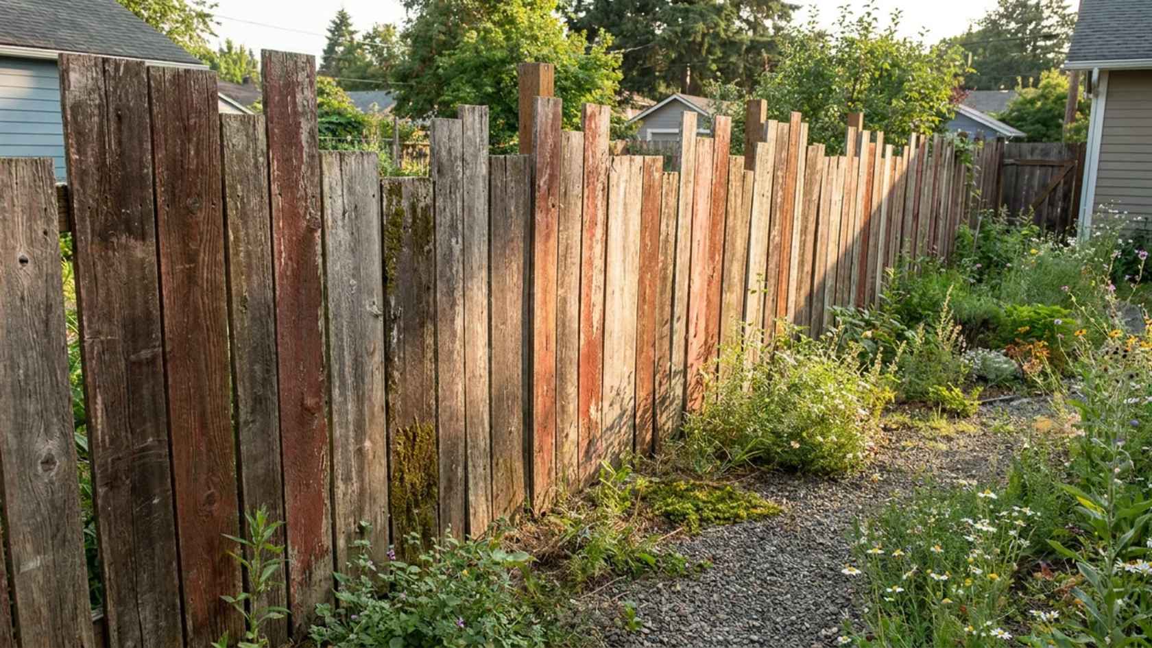 Reclaimed wood fence using salvaged boards for a rustic backyard look