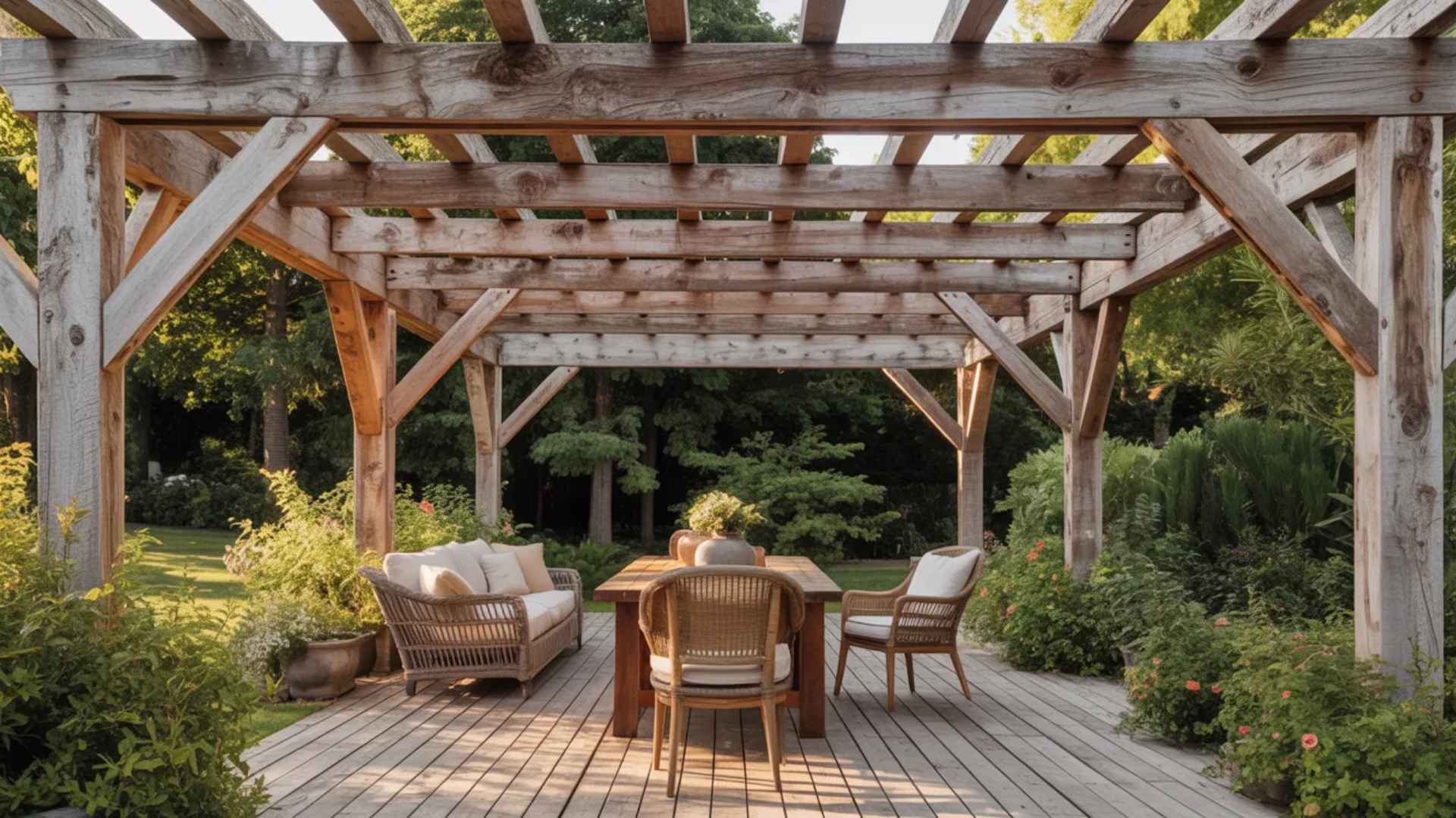 Repurposed Wood Beam Pergola