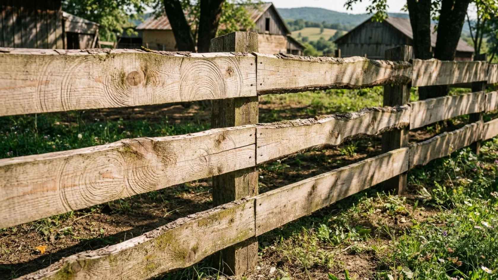 Rough cut lumber fence featuring unfinished wood boards with a rustic outdoor appearance