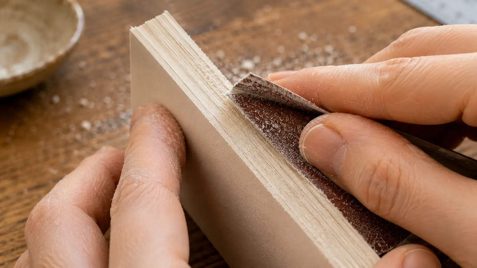 Sanding the spine edge to improve glue adhesion