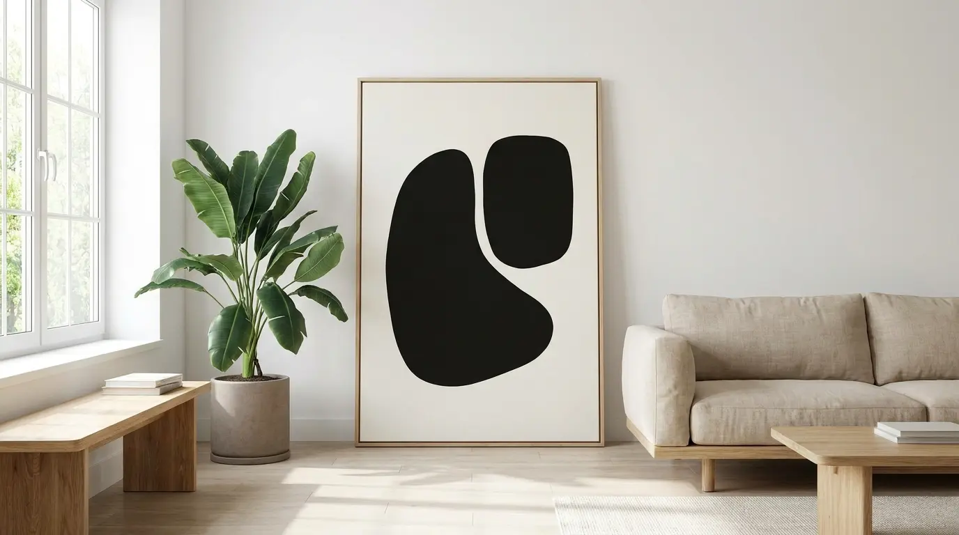 Scandinavian minimalist canvas painting with one simple brushstroke