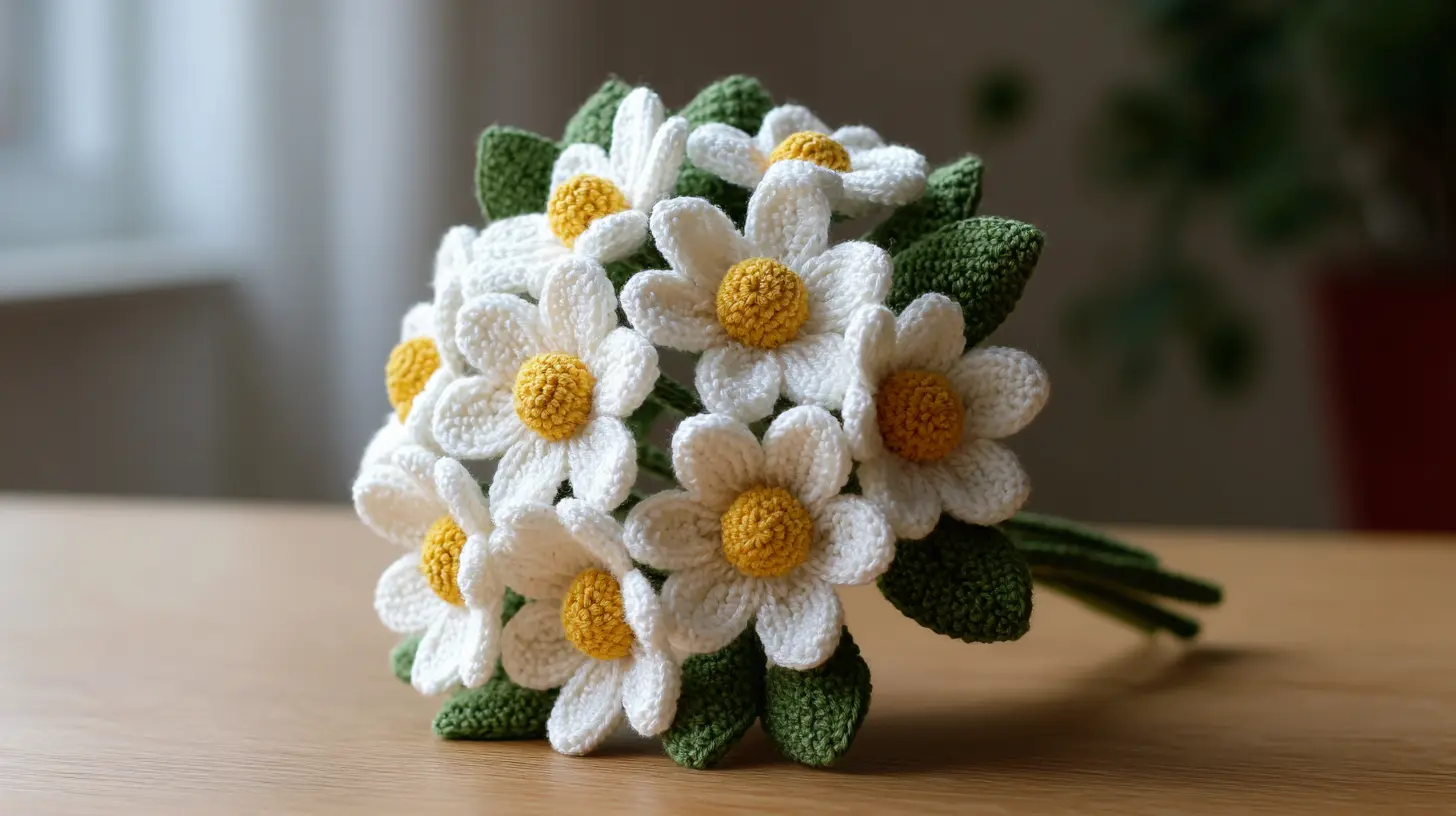 Simple crochet daisy bouquet with white petals and yellow centers