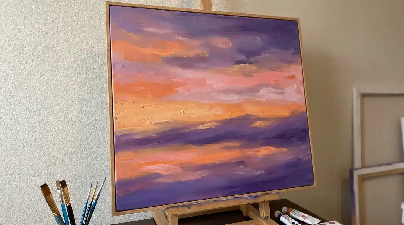 Simple sunset sky canvas painting with orange and pink gradient