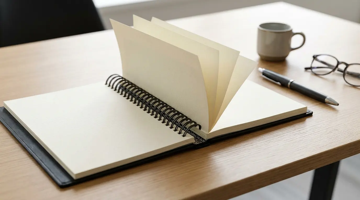 Spiral-bound notebook with pages folded back fully