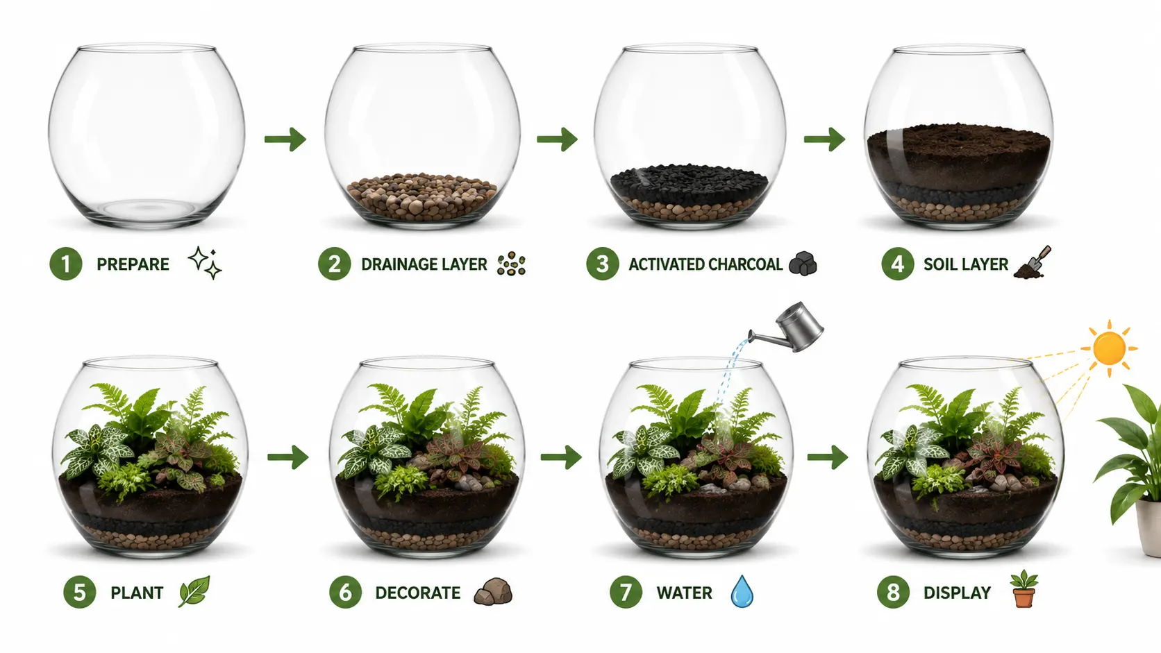 The key stages of building a terrarium