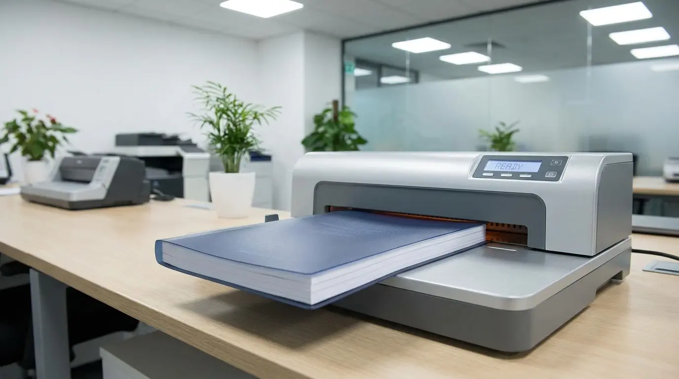 Thermally bound report being sealed in a binding machine