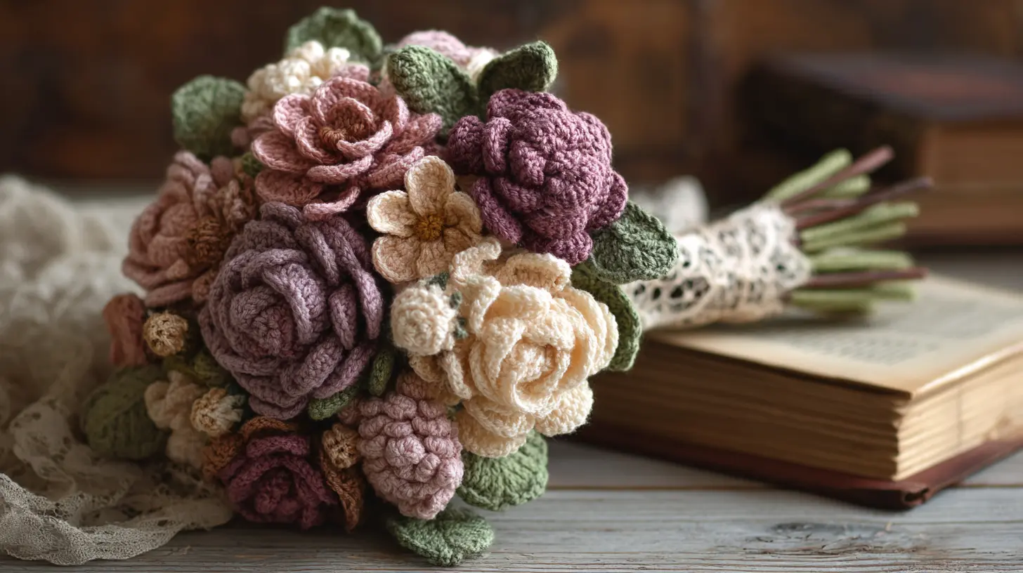 Crochet vintage floral bouquet with dusty rose and cream flowers